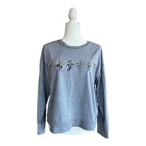 Comune Gray Embroidered Floral Sweatshirt | Cozy Crewneck Pullover Casual Wear